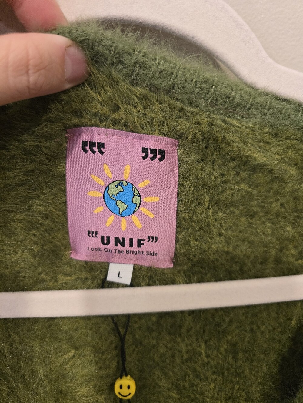 UNIF Green Plaid V-Neck Fuzzy Cardigan - Picture 3 of 3